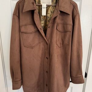 Pilcro Brown Faux-Suede Utility Shirt Jacket